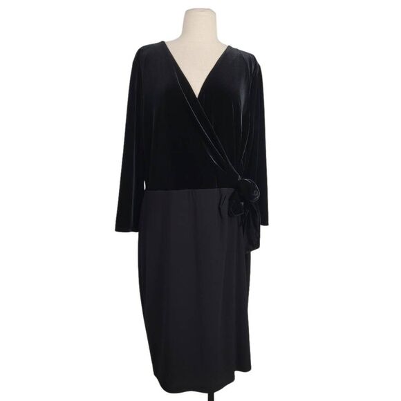 Lauren Ralph Lauren Velvet Faux Wrap Sheath Dress Sz‎ 16 Black Modest Wedding - Picture 3 of 12